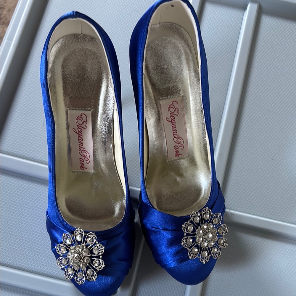 Badgley Mischka Sapphire Heels with Crystal Brooch